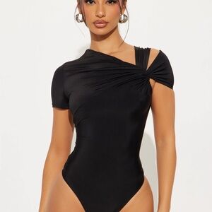Chic Black Asymmetrical Bodysuit